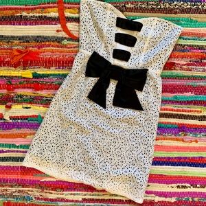 Judith March White Lace Black Front Bow Dress